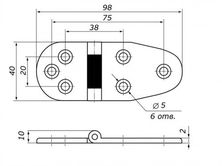 Петля накладная листовая 98х40 мм нержавеющая сталь SS (Арт.: 8265SS)
