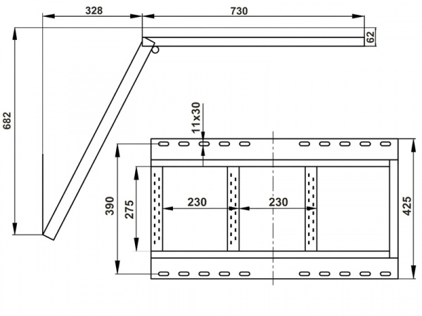 Лестница для фургона складная, 3 средние ступени, ЕВРО H-690, Zn (Арт.: 9022-1)