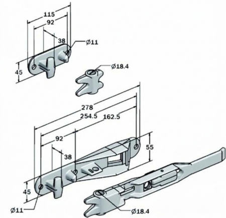 Замок ворот внутренний с ригелем 18 мм (Арт.: F19.2)