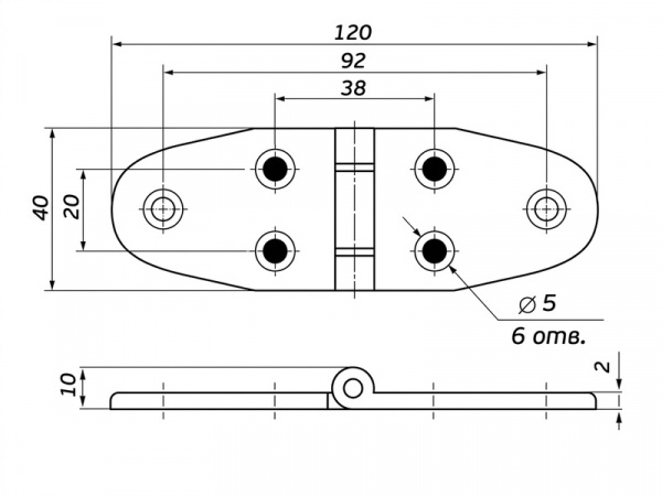 Петля листовая накладная 120х40 мм, нержавеющая сталь (Арт.: 8253-1SS)